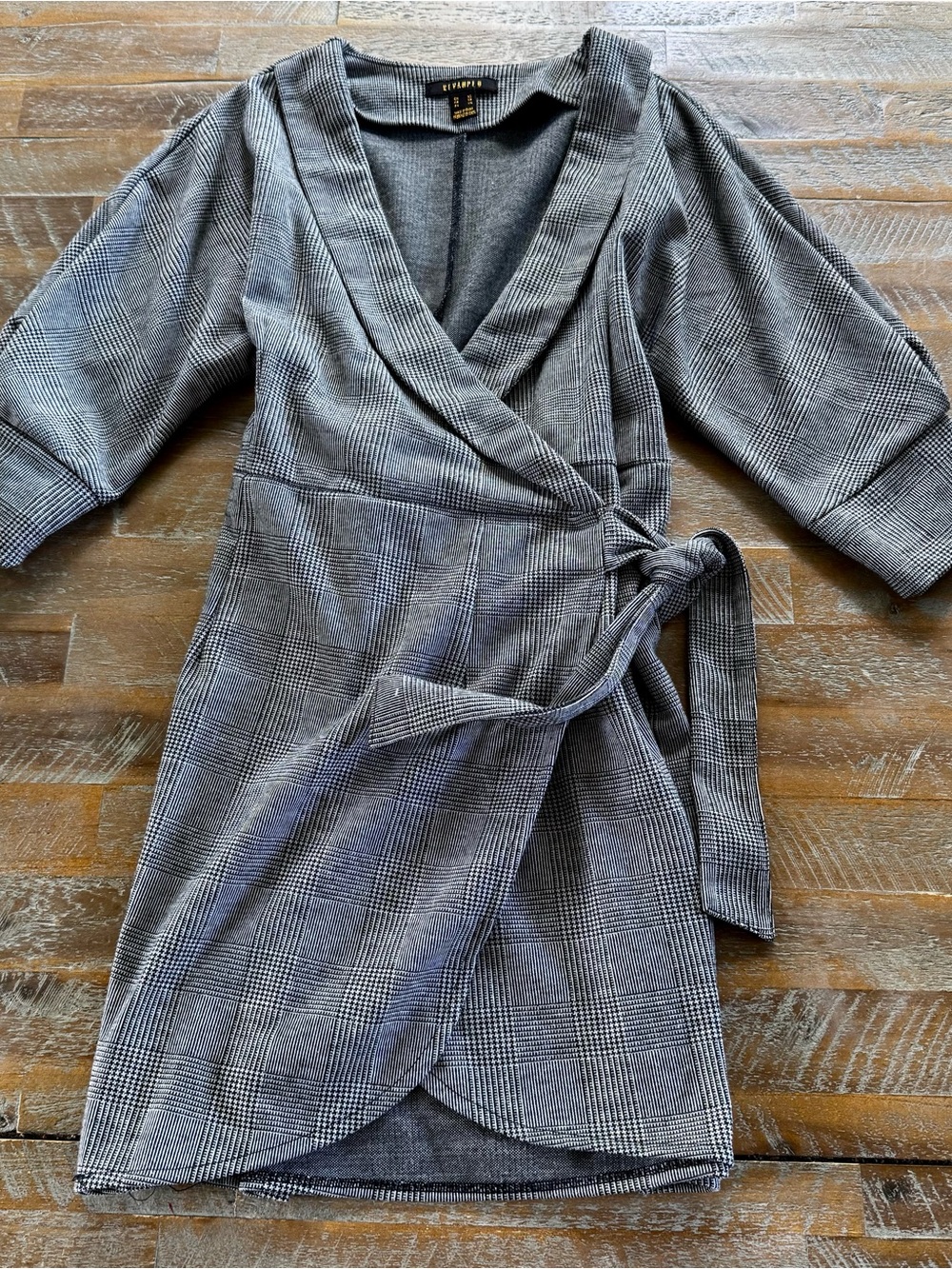 Revamped Grey Plaid Wrap Mini Dress